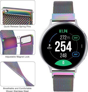 20Mm Bands Compatible with Samsung Galaxy Watch 3 41Mm / Active 2 (44Mm/40Mm) / Active/Galaxy Watch 42Mm Band, 20Mm Adjustable Stainless Steel Mesh Loop Replacement Wristband Strap (Colorful #20Mm)