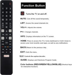 TCL Remote RC802N Replaced Remote GRC802N YUI1 for Netflix TCL TV 75C2US 65C2US 55C2US 50E18US 55E18US 43P20US 49C2US 32S6000S 40S6000FS 43S6000FS 49S6000FS 55S6000FS