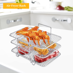 Air Fryer Rack for Ninja Air Fryer Multi-Layer Double Basket Air Fryer Accessories 304 Stainless Steel Grilling Rack Toast Rack Cooking Rack for Barbecue, Roasting Oven, Air Fryer(Small Tripod)