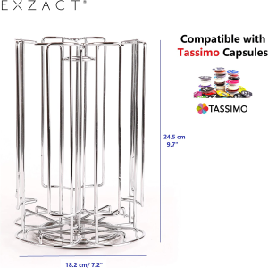 EXZACT EX-TS084-52 Coffee Capsule Holder, Compatible with Tassimo Capsules (52Pcs) Rotating Pod Tower Rack