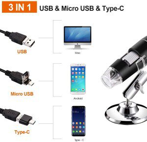 USB Digital Microscope 40X to 1000X, Bysameyee 8 LED Magnification Endoscope Camera with Carrying Case & Metal Stand, Compatible for Android Windows 7 8 10 Linux Mac