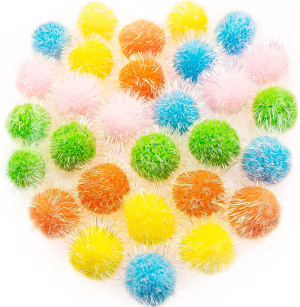 VAPKER 30 Pcs Cat Ball Toys Sparkle Balls Extra Large 2 Inch Cat’S Favorite Chase Glitter Ball Glitter Tinsel Pom Poms Balls Assorted Color