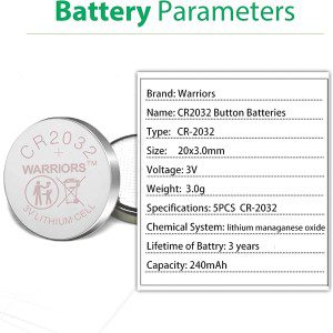 Warriors 2032 CR2032 Coin Button Cell 3V 3 Volt Lithium Batteries 5X Retail Pack Compliant with Coin Battery Safety Standards 2020