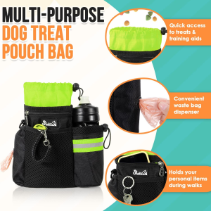 Slowton Dog Treat Pouch – Large Capacity Dog Training Bag with Poop Bag Dispenser and Water Bottle Holder, Clasp & Waist Belt Clip &Shoulder Strap – 3 Ways to Wear Hands-Free Snack Bag for Kibble Food