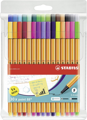 STABILO Point 88 Fineliner – Wallet of 15 Assorted Colours Incl 5 Neon Colours