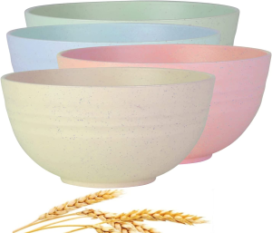 WANBY Lightweight Wheat Straw Cereal Bowls Unbreakable Dinner Dishes Bowl Set Dishwasher & Microwave Safe (Small 4 Pack 4.5′)