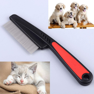 (2 Pack Fine and Thick Needles ) Dog and Cat Lice Flea Comb,Pet Grooming Comb, Fur Detangling Tool, Grooming and Massage Stainless Steel Comb， Pet Hair Comb for Home Grooming Kit, Removes Knots, Mats and Tangles