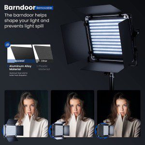 NEEWER 2 Pieces Bi-Color 660 LED Video Light and Stand Kit Includes:(2)3200-5600K CRI 96+ Dimmable Light with U Bracket and Barndoor and (2)75 Inches Light Stand for Studio Photography, Video Shooting