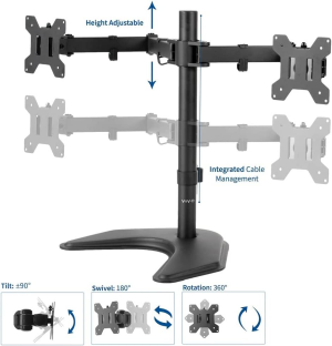 VIVO Dual Led LCD Monitor Free-Standing Desk Stand for 2 Screens up to 27 Inches, Heavy-Duty Fully Adjustable Arms with Optional Bolt-Through Grommet Mount (Stand-V002F)