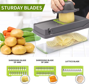 Vegetable Chopper B.C.Fine Food Mandoline Slicer Cutter Chopper and Grater 13 in 1 Vegetable Slicer Potato Onion Chopper Veggie Chopper Dicer with Container (Grey)