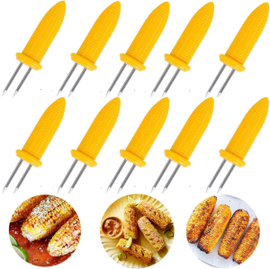 ONESWI 10PCS Corn Holders – Corn on the Cob Skewers,Stainless Steel Corn Fork Prong Skewers Kitchen Tool for BBQ Twin Prong Sweetcorn Holders Home Cooking Fork