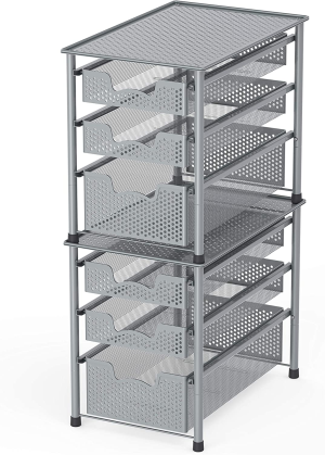 Simplehouseware Stackable 3 Tier Sliding Basket Organizer Drawer, Silver