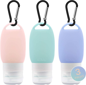 Veroyi Silicone Travel Bottles Leak Proof Squeezable Travel Tubes Set with Keychain Refillable Containers for Shampoo Lotion Soap (3 Packs)