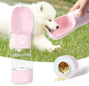 Portable Dog Water Bottle,Dogwater Bottles for Walking Can Carry Dog Food,Multi-Function Travel Dog Bowls,Can Disassemble Pet Water Dispenser Combination,Try in Cats and Dogs (Pink)