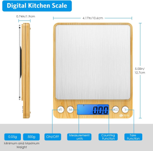 (Upgraded) AMIR Digital Kitchen Scale, 500G Mini Pocket Jewelry Scale, Cooking Food Scale with Back-Lit LCD Display, 2 Trays, 6 Units (Battery Included)