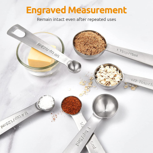 18/8 Stainless Steel Measuring Spoons: U-Taste Metal Measure Spoon Set of 6 Piece: 1/8 TSP, 1/4 TSP, 1/2 TSP, 1 TSP, 1/2 Tbsp & 1 Tbsp Dry and Liquid Ingredients, for Cooking Baking