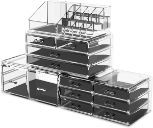 Readaeer Makeup Cosmetic Organizer Storage Drawers Display Boxes Case with 12 Drawers (Clear)