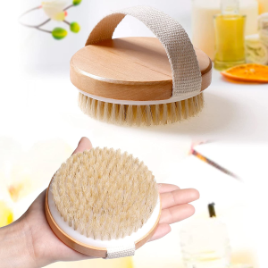 2-Pack Body Brush, Dry Wet Body Scrub Brush Set for Women Men Cleansing Exfoliating Cellulite Lymphatic Drainage, Natural Wood Sturdy Hand Massager 2 Sizes Round-10.5X10.5Cm Oval-13X6.5Cm