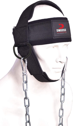 Dmoose Fitness Neck Harness for Weight Training & Injury Recovery, Long Steel Chain and D-Rings, Neck Workout Equipment to Improve Muscle Strength