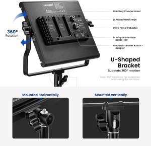 NEEWER 2 Pieces Bi-Color 660 LED Video Light and Stand Kit Includes:(2)3200-5600K CRI 96+ Dimmable Light with U Bracket and Barndoor and (2)75 Inches Light Stand for Studio Photography, Video Shooting