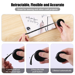 3 Pack Tape Measure 150 Cm 60 Inch Push Button Tape Body Measuring Soft Retractable for Sewing Double-Sided Tailor Cloth Ruler (Black) By