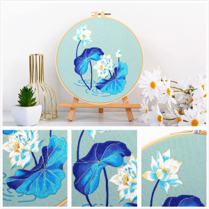 Embroidery Kit with Pattern Instructions for Adult Beginner, DIY Cross Stitch Kits Contain Embroidery Cloth with Floral Pattern, Plastic Hoop, Needles and Threads, Embroidery Crafts for Home Decor.