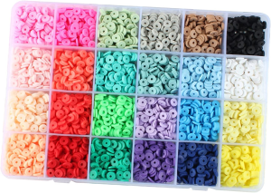 Bhuuno 4800Pcs Flat round Polymer Clay Beads Jewelry Marking Kit for Bracelets Necklace, Handmade Loose Spacer Disc Beads DIY Craft Findings, 24 Colors 6Mm