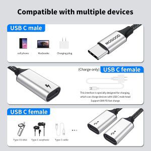 USB C to USB C Female Adapter USB Splitter Y Cable,(Not for Monitor) USB C Male to 3 USB-C Female Cord Converter,3 USB C Port Hub Charger Power Split Adapter for Mac,Xbox One Series X/S,Ps5,Laptop