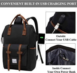 Laptop Backpack,Vaschy Vintage Water Resistant Anti-Theft Travel Backpack for Men and Women 15.6Inch with USB Charging Port Black