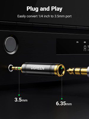 UGREEN 3.5Mm to 1/4 Adapter 2 Pack 3.5Mm 1/8 Male to 6.35Mm Female Audio Jack Plug Converter Headphone Adapter for Speaker Headphone, Guitar, Digital Piano