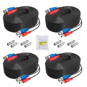 ANNKE 4 Pack 30M/100Ft All-In-One Video Power Cables, BNC Extension Surveillance Camera Cables for CCTV Security DVR System Installation, Free 4 X BNC & RCA Connectors and 100Pcs Cable Clips Included