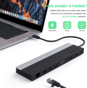 USB C Hub,Wavlink 12-In-1 Triple Display Type-C Adapter/Docking Station with 100W PD3.0 Charging, HDMI, Display Port and VGA, Ethernet and 2 USB 3.0 & 2 USB 2.0 Ports, for Windows/Mac and More