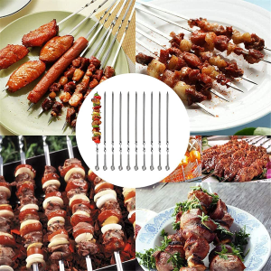 Barbecue Skewers, 10 PCS Flat Long Reusable Steel Metal Skewers for BBQ Grilling, Roasting (12″ Long)