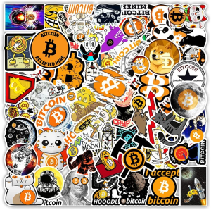 Bitcoin Stickers,50 PCS Virtual Currency Graffiti Vinyl Waterproof Decals for Water Bottles Computer Bicycle Skateboard Luggage Phone Pad Laptop Kids Teens Stickers Pack