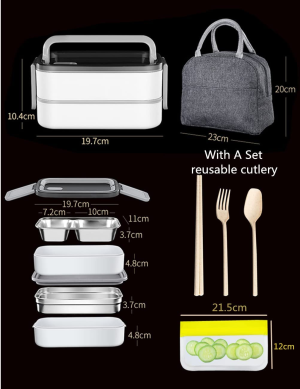 Kitment Bento Box, Stackable Lunch Boxes, 304 Stainless Steel Lunch Container for Adults Kids, Leakproof Dishwasher Microwave Safe, with Utensils Spoon, Fork, Chopsticks, Bag