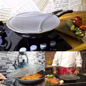 Grease Splatter Screen for Frying Pan 33Cm, Grease Strainer Stops 99% of Hot Oil Splash, Splatter Guard for Cooking Protects Skin from Burns, Stainless Steel Splash Guard Skillet Lid Keep Kitchen Clean