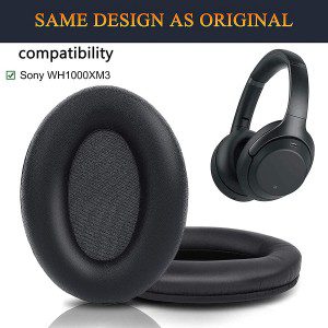 SOULWIT® Professional Earpads Cushions Replacement for Sony WH-1000XM3 (WH1000XM3) Over-Ear Headphones, Ear Pads with Softer Protein Leather, Noise Isolation Memory Foam, Added Thickness (Black)