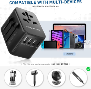 HEYMIX International Travel Adapter, Universal Adapter Travel Plug, 4-Port USB & Type-C All in One European, UK, USA, Bali, India to AUS World Travel Power Plug over 200 Countries for Phone & Laptop