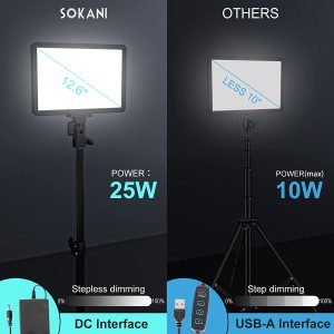 Sokani P25 Key Light, Professional Studio 12.6″ 2500 Lumens 25W LED Panel Video Light, Color Adjustable, Remote Controller, Light for Streaming, Record Videos, Zoom Meetings, Metal Desk Mount Stand