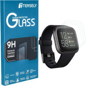 T Tersely Screen Protector for Fitbit Versa 2, (3 Pack) Fitbit Versa 9H Hardness Tempered Glass Screen Protector Saver Film Guard for Fitbit Versa 2 Watch (2019 Released)