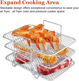 Air Fryer Rack for Ninja Air Fryer Multi-Layer Double Basket Air Fryer Accessories 304 Stainless Steel Grilling Rack Toast Rack Cooking Rack for Barbecue, Roasting Oven, Air Fryer(Small Tripod)