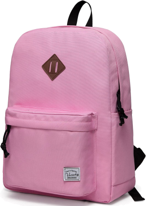 Vaschy Women Backpack,Classic Basic Waterproof Foldable Daypack for Sports and Traveling School Book Bag for Boys and Girls Pink