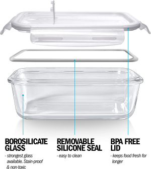 Igluu Meal Prep Glass Containers with Transparent, Steam Vent Lids – Airtight Portion Control Food Storage – BPA Free – Microwavable, Dishwasher and Oven Safe [5 Pack + 1 Spare Lid]