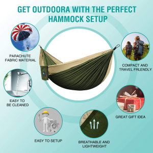 Hammock Camping Portable Single Hammocks for Outdoor Hiking Travel Backpacking – 210D Nylon Tree Tent Swing Beds for Backyard & Garden Hammock 55”W108”L (Olive/Dark Khaki)