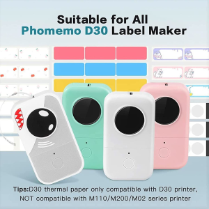 Phomemo D30 Continuous Adhesive Thermal Label Sticker Label 15Mmx6M, 3Roll, White, Waterproof, Oilproof, Used for Kitchen Marking, File Classification, Gift Label or DIY Label