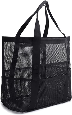 Tuxiaobu Mesh Beach Tote Bag, with Insulated Cooler Compartment and Adjustable Shoulder Strap, Extra Large Pool Picnic Cooler Bag with Zipper Closure, Top Beach Handbag for Unisex