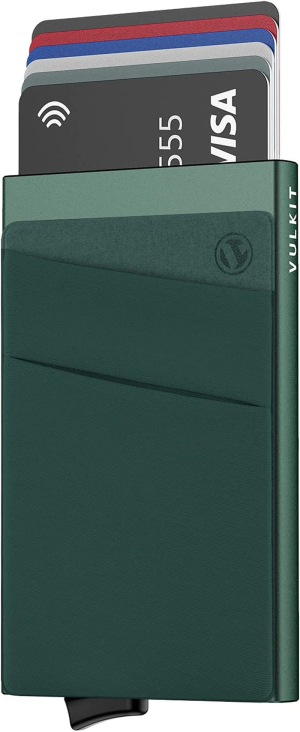 VULKIT Card Holder with Money Pocket Pop up Wallet RFID Blocking Slim Metal Bank Card Case Holds 5 Cards and Notes Emerald Green