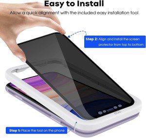 Jetech 4 Way 360° Privacy Screen Protector for Iphone 11/Iphone XR 6.1-Inch, Anti-Spy Full Coverage Tempered Glass Film with Easy Installation Tool, 2-Pack