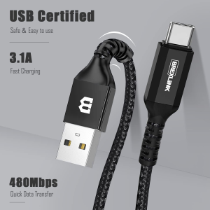 Brexlink USB C Fast Charging Cable(3A), USB C to USB a Charger (2 Pack), Nylon Braided Fast Charging Cord for Samsung Galaxy S10 S9 S8 Note 9, Pixel, LG V30 G6 (3 Meters, Black)