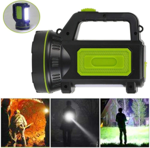 Super Bright Spotlight, Rechargeable Searchlight Handheld LED Flashlight, 6000Mah Led Torch with Side Light High Power Waterproof Flashlight for Emergency Hiking Camping Hunting (With Side Light)